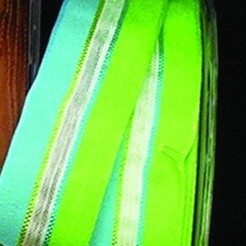 Green and Blue Narrow Taffeta with Sheer White Stripe Wired Craft Ribbon 22mm x 108 Yards