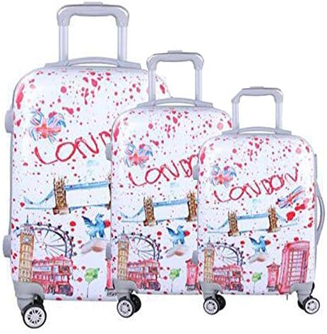 Abs Cabin Hand Luggage Suitcase Ryanair 4 Wheeled PC Travel Case Bag easyjet Hard Case Shell Luggage Printed Suitcases (London Eye + Bridge + Both Paint Style, Large 30" 77x52x31CM 102L)