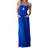 Ofenbuy Womens Off The Shoulder Maxi Dresses Summer Strapless Bandeau Long Dress with Pockets