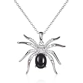 NewZenro Vintage Black Spider CZ Pendant Necklace for Women Men Punk Unique Silver Plated Crystal Animal Choker Necklaces Adjustable Chain Fashion Jewelry for Halloween Party Holiday 18“