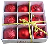 9pk 80mm Red Christmas Ball Ornaments - Shinny/Matte/Sparkle with Storage Box