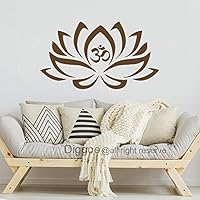 Lotus Flower With Om Sign Yoga Wall Decals Vinyl Mandala Flower Home Decor Art Vinyl Sticker (Dark brown,s)