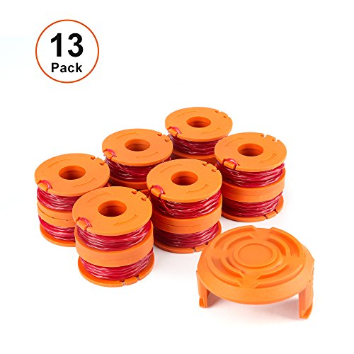 V VONTOX Line String Trimmer Replacement Spool suitable for Worx string trimmer, 13 pack (12 Replacement Line Spool and 1 Trimmer Cap Cover), 10ft 0.065"