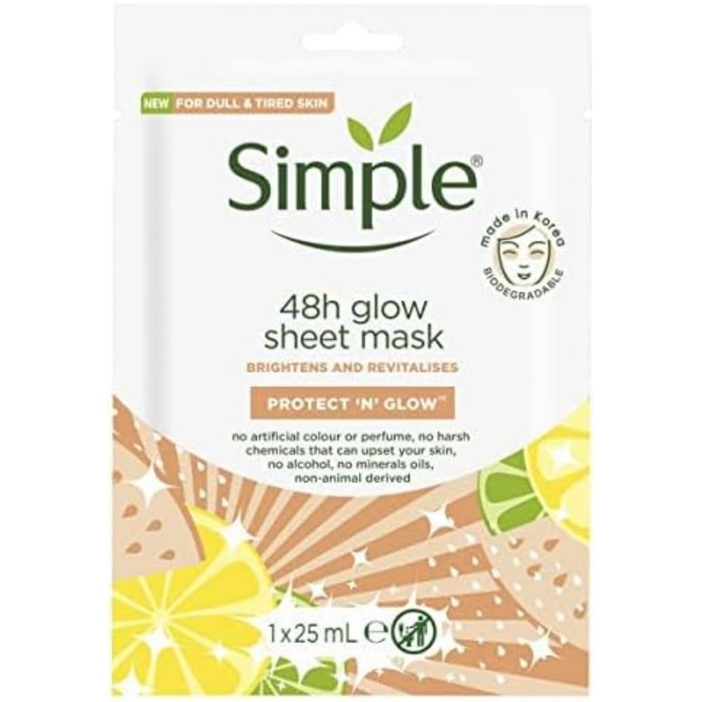 Simple Protect 'N' Glow 48h Glow Sheet Mask Korean skin care routine for sensitive skin brightens and revitalises dull & tired skin 1 mask