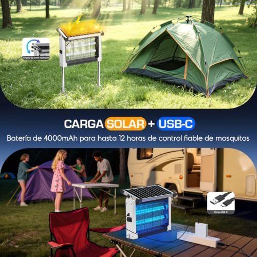 Lámpara Antimosquitos Solar Exterior, Mata Moscas IPX5 (Blanco)