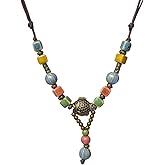 Zlanderah Adjustable Ceramic Beaded Necklace for Women, Boho Handmade Flower Pendant Necklace, Hippie Jewelry for Mom and Wife