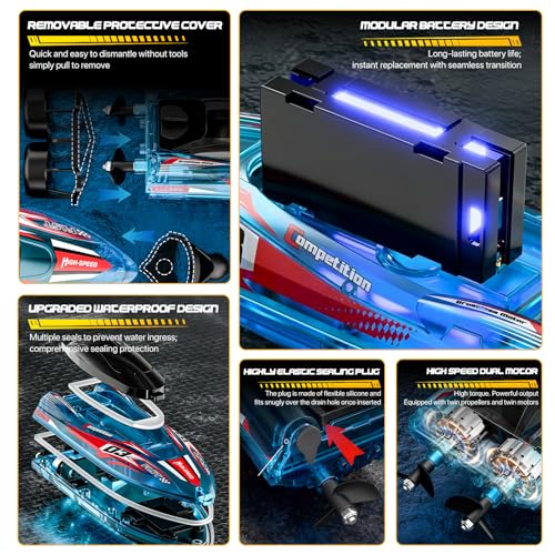 RC Boat Speed 30Km/H Brushless Motor, 360° Automatic Recentring,Rc Boat Led Lights, Shock Resistant And Waterproof, 2.4Ghz Radio Controlled For Kids And Adult