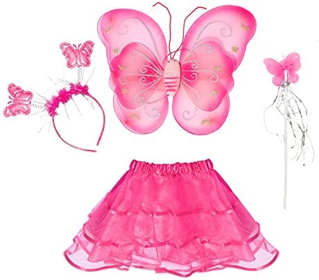 Hot Pink Butterfly Fairy Dress Up Set With Tutu