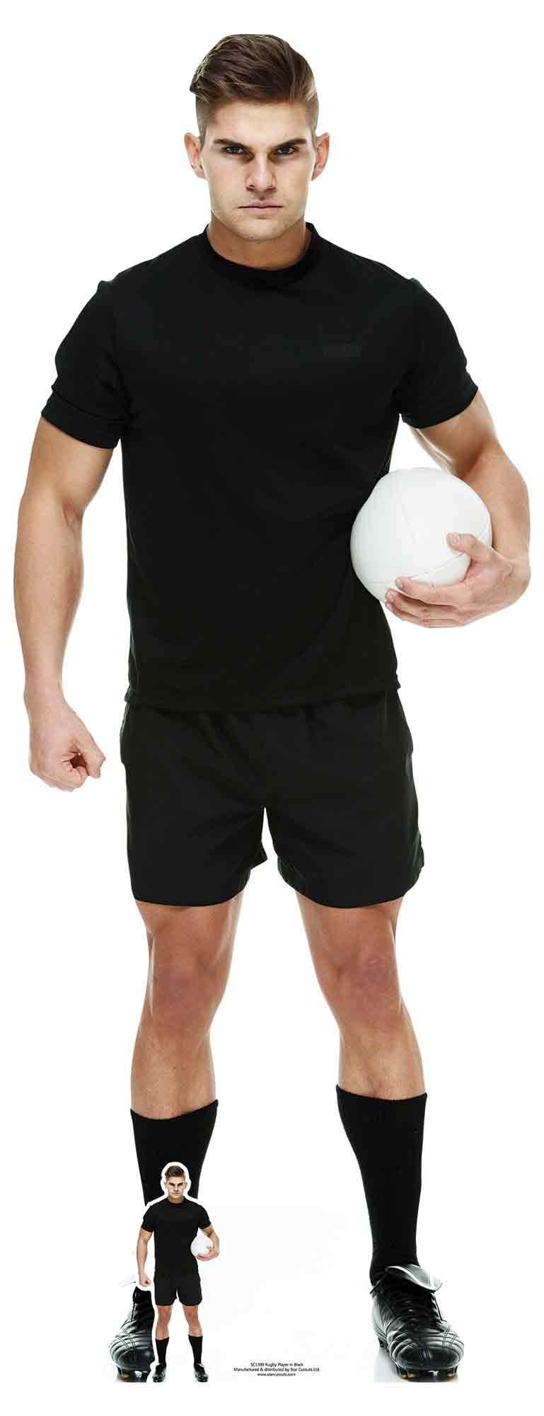 STAR CUTOUTS Ltd SC1399 Rugby Player in Black Cardboard Standee Perfect for Parties, Gifting and Events 188cm Tall with Free Table top Cutout, Solid, Regular