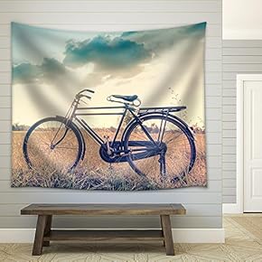 Beautiful Landscape Image with Bicycle in Vintage Tone Style - Fabric Wall Tapestry Home Decor - 51x60 inches