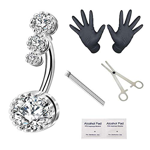 Jconly 14G Belly Piercing Kit 316L Surgical Steel Belly Button Rings Clear CZ Navel Rings Belly Rings with Piercing Clamp Piercing Needles for Belly Piercing