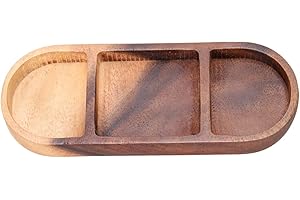 UTHCLO Retro Wooden Dipping Plate 3-Grid Dip Dish Natural Acacia Condiment Sauce Bowls for Home and Restaurant