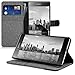 kwmobile Wallet Case for Sony Xperia Z5 Premium - Fabric and PU Leather Flip Cover with Card Slots and Stand - Grey Black