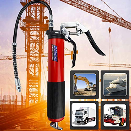 Motovecor Grease Gun 6000 PSI Heavy Duty Professional Pistol Grip 14.5 Oz 400cc - 18 inch Flex Hose … (Red)