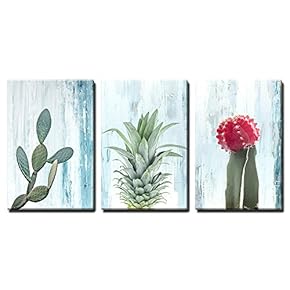 Retro Style Cactus and Pineapple x3 Panels