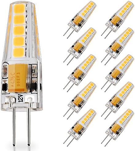 10-Pack G4 Base LED Bulb, 20W Glass Halogen Light Bulbs Replacement, Warm White 2800K, 12V AC / DC, 2 Watt / 220 Lumens, JC T3 Lamp for Under Cabinet Puck Light, Chandelier, Landscape Lighting