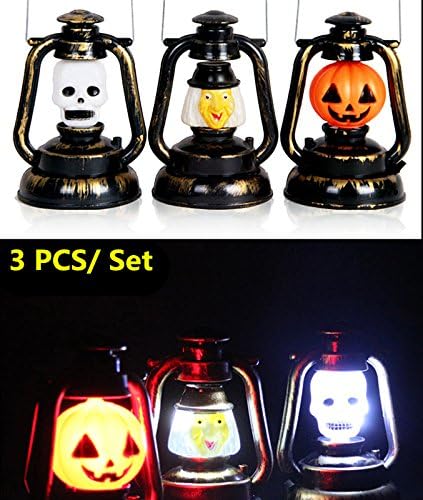 3pcs/set Halloween Pumpkin Kerosene lantern Horrible Laughter Hand Held-Flash Lamps Witch Grimace Light Halloween Decorations