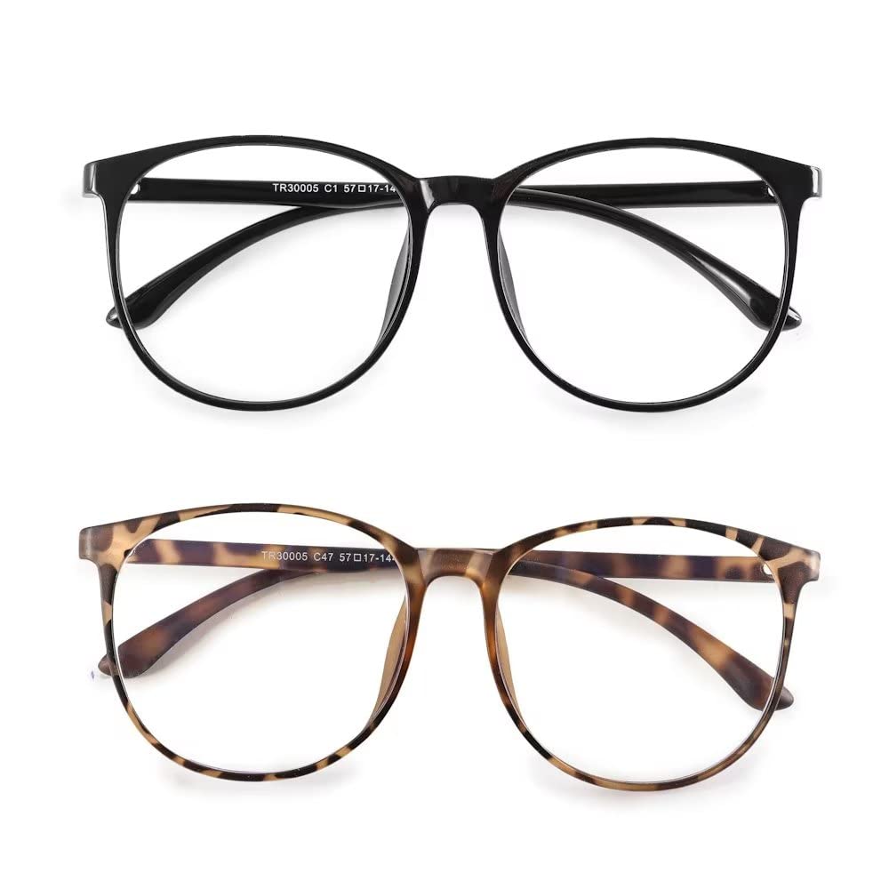 Dolarosey 2 Pack Blue Light Blocking Glasses Oversized Frame for Computer/Phone/Pad/Game/TV,Anti Glare Avoids Headaches Eye Strain(black and tortoiseshell)