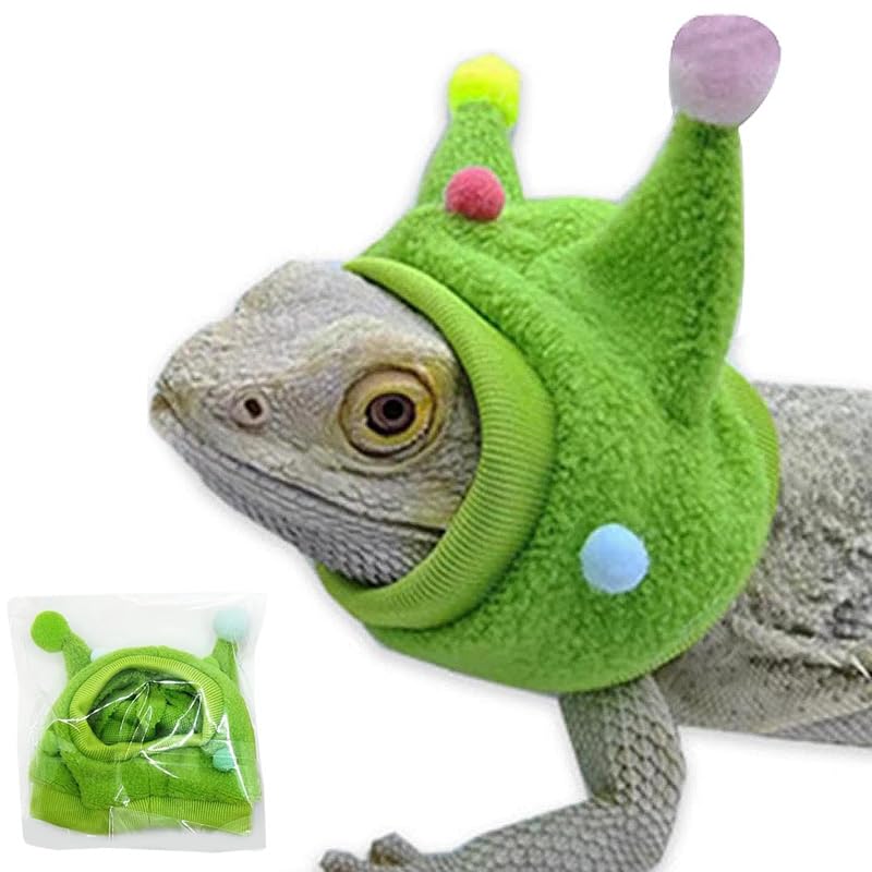 CQJ Bearded Dragon Funny Cute Hats- Bullhorn Ball Hat with a Neck for Bearded Dragon Lizard Snake Gecko Chameleon Parrot Hamster Small Pets (Green)