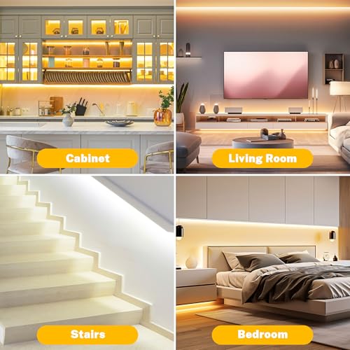 TENDIST White COB LED Strip Light WiFi Alexa Compatible, 3000k to 6500k Warm White to Cool White Dimmable Ultra Bright COB Strip, Cabinets Lighting with Remote and App for Kitchen, Bedroom (7M)