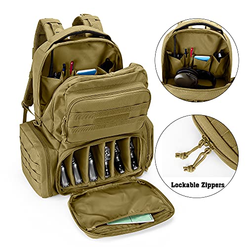 DSLEAF Tactical Pistol Backpack Holds Up to 6 Handguns, Gun Range