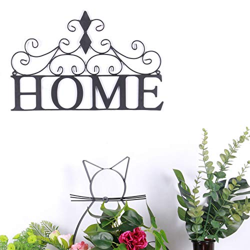 Yamfurvo Scrolled Home Word Wall Decor, Metal Wall Mounted Plaque Door Art Sign, Decorative Hanging Wall Ornament for Bedroom, Living Room, Dining Room, Black