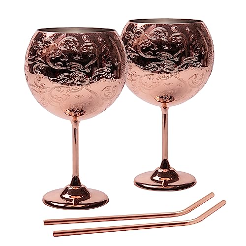 Bicchieri da Gin Tonic, Set di 2 Bicchieri da Cocktail in Acciaio Inossidabile, Lussuosi Calici da Gin per Gli amanti del Gin, 680 ml, Lavabili a Mano, (Ramatura).