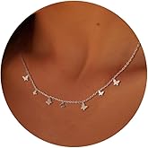 Aghfacy Station Necklace for Women 14k Gold-Plated Butterfly Star Flower Leaf Lightning Bolt Cross Station Necklaces Dainty Charm Choker Necklace Minimalist Simple Jewelry Gift