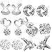 12 Pieces Small Cute Simple Post Stud Earrings Set for Girls Kids Silver Tone Mix and Match