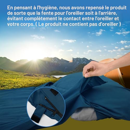 JAICOM Sleeping Bag Sheet, Meat Bag, Sleeping Bag, 220 x 90 cm, Ultralight Sleeping Bag, Suitable for Outdoor Travel, Hotels and Bedrooms | Sac de Couchage Adulte, il Convient aux Voyages en Plein air, aux hôtels et aux Chambres à Coucher, Compartiment Oreiller