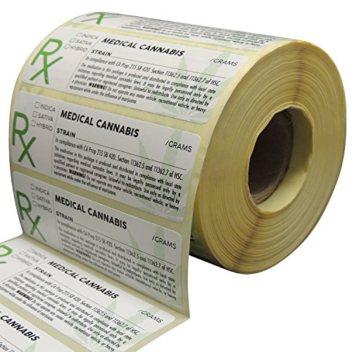 Generic Medical Cannabis Labels, State Compliant Sticker Decal Marijuana, 500 Labels Per Roll with Large Rx Symbol