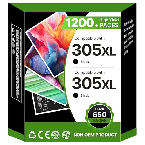 305 305XL Cartridges Replacement for HP 305 XL Cartridge for HP 305 Cartridge for HP Deskjet 2720e 2820e 2700 2710 2722e 4110e 4122E 4222E Envy 6000 6010e 6020e Envy Pro 6400 6422E 0 (2) Black