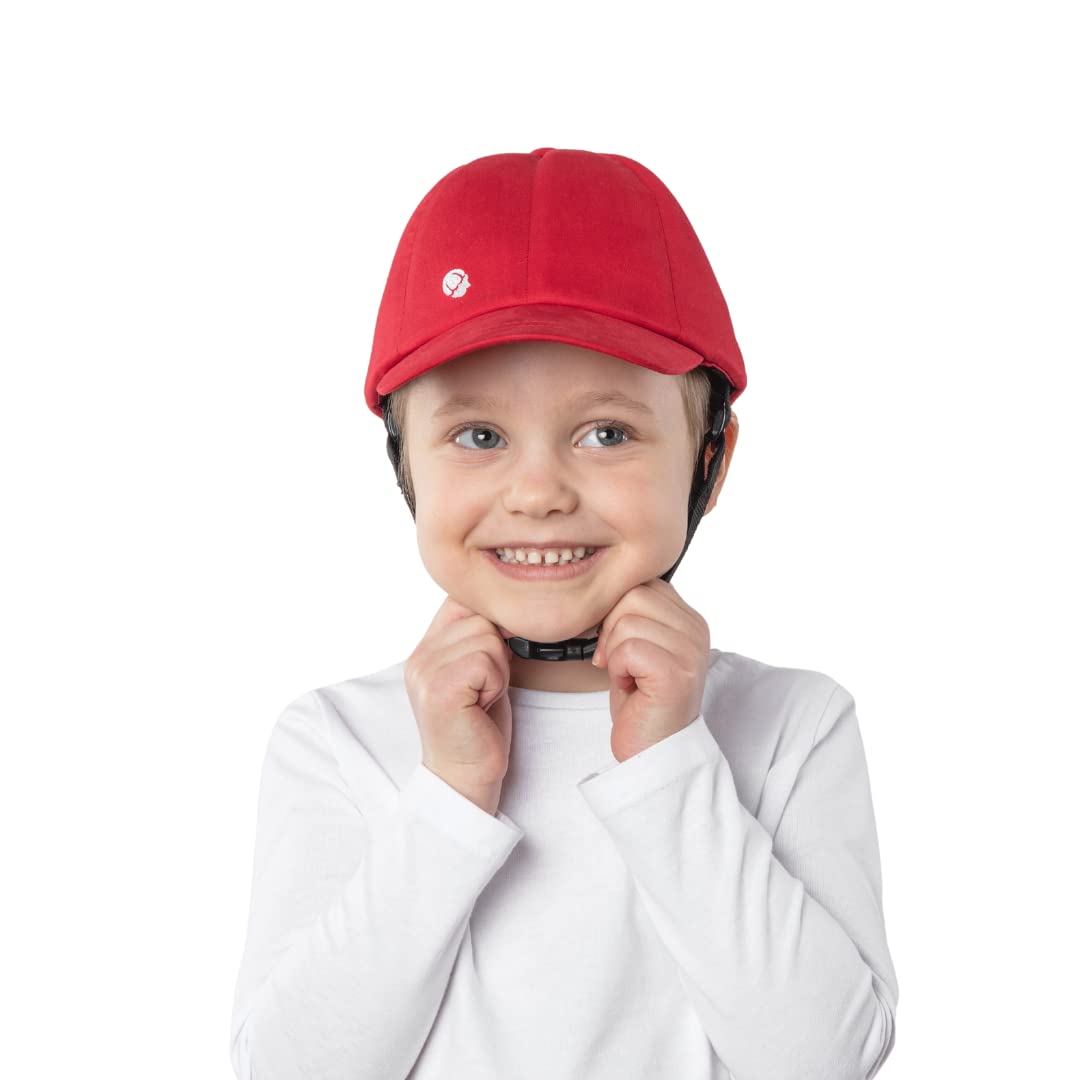 Ribcap Medical Helmet for Kids | Red | Midi/Maxi | Baseball Cap Style with Chin Strap | Padded Protective Helmet for Children | Epilepsy Seizure Helmet | Fashionable and No Stigma
