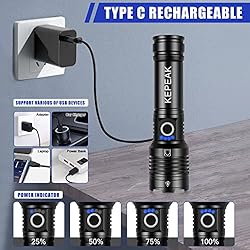 KEPEAK Flashlight High Lumens Rechargeable, 10000