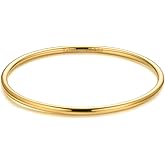 Kainier 3mm 14K Gold Plated Bracelet Stainless Steel Glossy Stackable Thin Round Bangle Bracelet for Women Solid Plain Polished Bracelet Best Gifts for Love