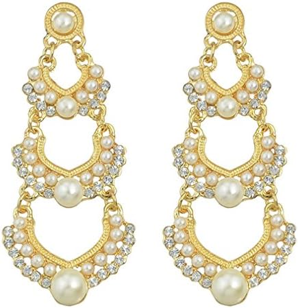 XIEXIE Gold Plated Long Imitation Hanging Pearl Drop Earrings