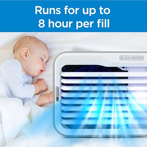 BLACK+DECKER Desktop Air Cooler, Personal Portable Fan with 3-Speeds, Evaporative Air Cooler with 0.5L Water Tank, Air Cooler Fan for Desk, Home, Office, Bedroom, and more, BDMC10, White/Gray