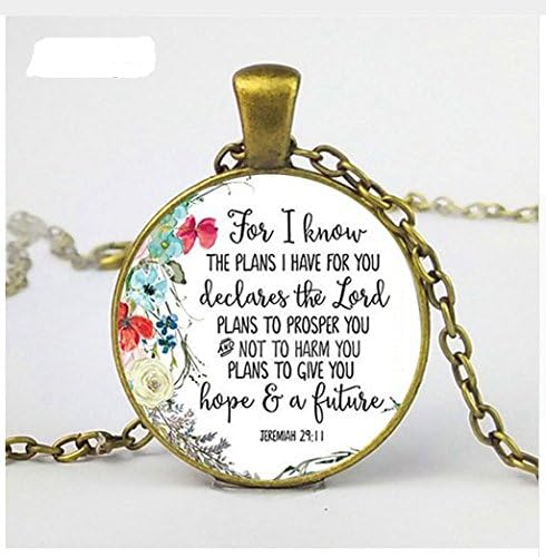 Jeremiah 29:11 Necklace for I Know The Plans I Have for You Bible Verse Pendant Necklace Glass Christian Women Men Jewelry