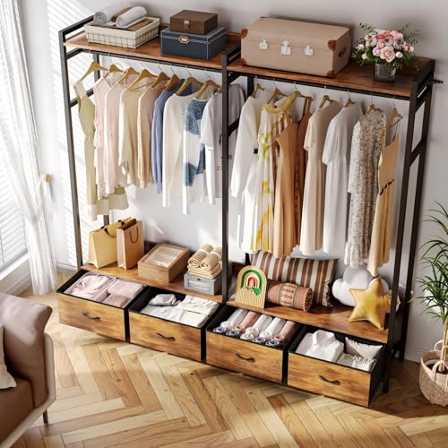 SIMPLE ESPACIO Closet Armables para Ropa,Armarios para Ropa Viene con Cuatro Cajones de Tela,Closet de Madera es Estilo Industrial,165 * 30 * 150 CM,Adecuado Paras Dormitorio,Lavadero (Color Retro)