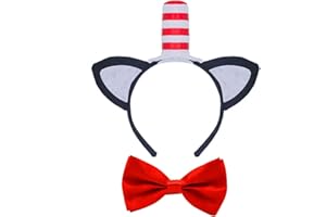 NUMJAW Cat Headband With Stovepipe Hat,Book Character Costumes Accessories,Cat Costume - Red and White in The Headbands Hat with Bow Tie Cosplay Party Halloween
