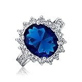 Bling Jewelry Royal 5ct Oval Simulated Sapphire Engagement Ring Rhodium Plated