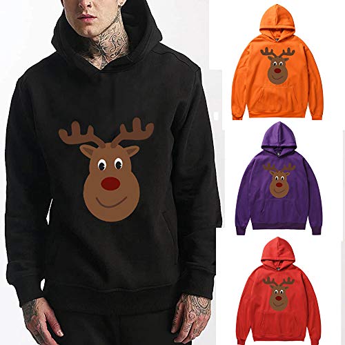 Mens Hooded Sweatshirt,GREFER Winter Christmas Reindeer Print Long Sleeve Tops Blouse