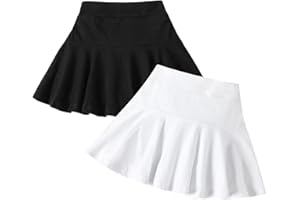 Neutocd Toddler Little Girls Skirts Skorts Elastic Flared Plain Pleated Tennis Skater Skirts for Girls Kids Built in Shorts