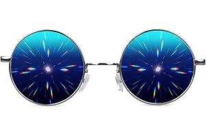 GloFX Diffraction Glasses | Hippie and Pilot Style Metal Frames with Mirror Lens and 3D Prism Rainbow Effect