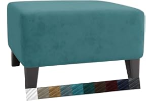 MAXIJIN Velvet Ottoman Slipcover Oversized Stretch Square Rectangle Footstool Slipcover Folding Storage Ottoman Covers for Living Room with Elastic Bottom (Ottoman X-Large, Peacock Blue)