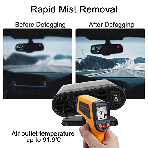 Portable Car Heater, 60 Seconds Fast Heating Quickly Cooling Fan 12V 150 W Auto Defogger Defroster Plug in Cig Lighter with 360° Rotating Base (Black Gray)