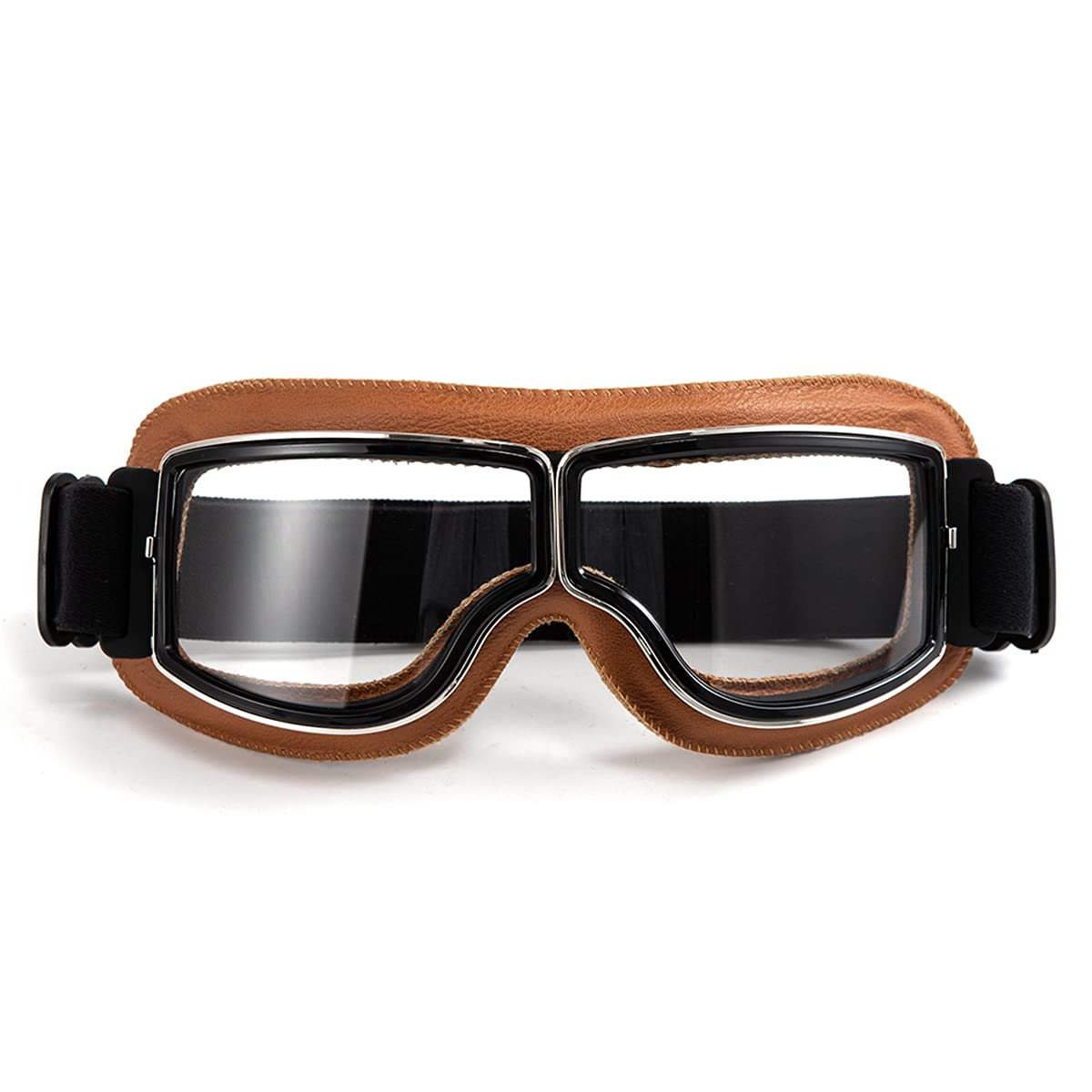 evomosa Motorcycle Goggles, Motorbike Pilot Glasses Retro Bicycle Anti-fog MTB Motocross Goggles Safety Goggles (Copper Frame, Clear Lens)