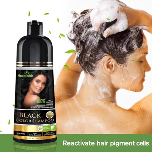 Herbishh Hair Color Shampoo For Gray Hair – Magic Hair Dye Shampoo – Colors Hair In Minutes–Long Lasting–500 Ml–3-In-1 Hair Color–Ammonia-Free | Herbishh (Black)
