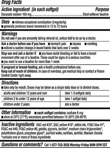 KIRKLAND Signature Stool Softener 100 mg, 400 Softgels