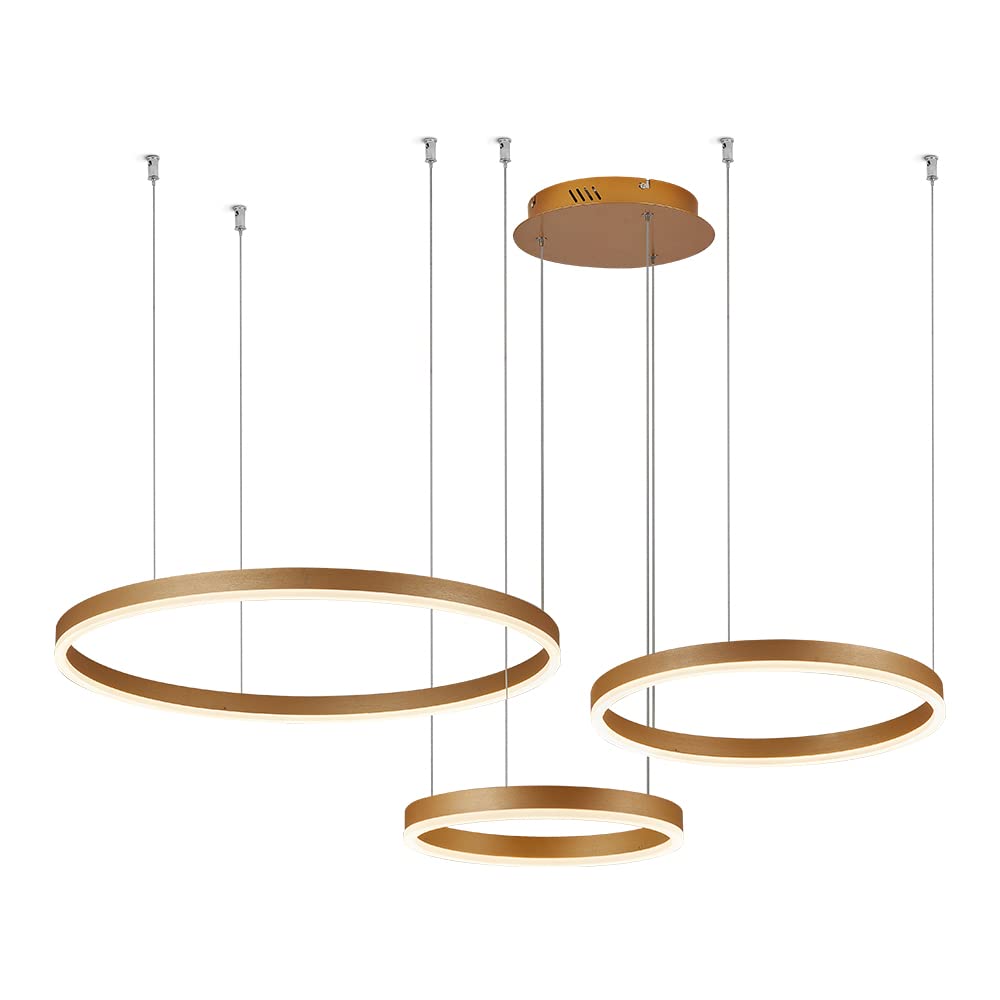 STARRYOL Modern LED Pendant Chandelier for Living Room Dining Room, 86W, 2700-6500k Ajustable with Remote Control, Gold Color, 3 Rings 30x40x60cm
